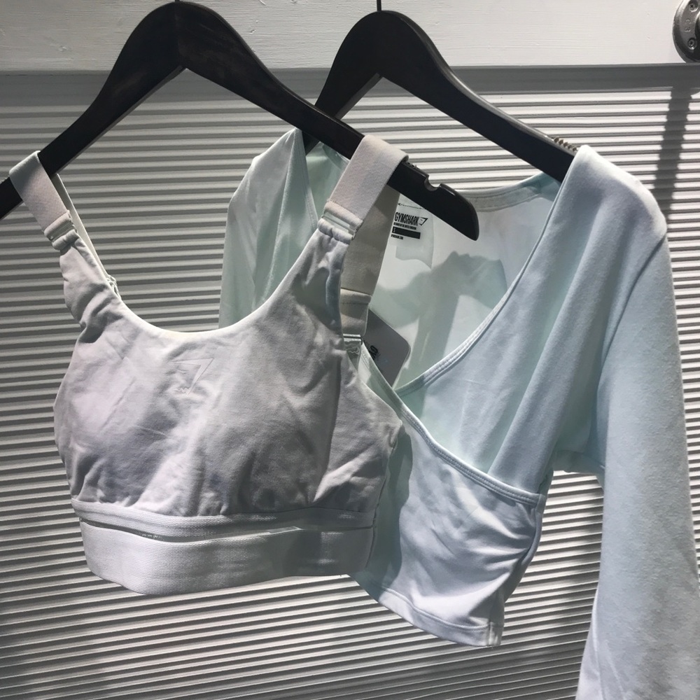 Gymshark set- aqua cropped top with bra.